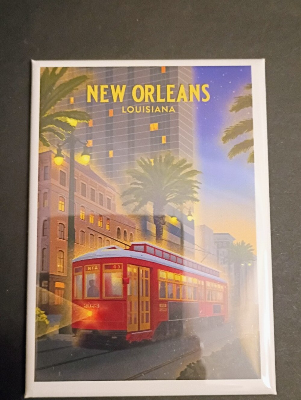 New Orleans Louisiana Vintage-Style Magnet Print - Red & Yellow